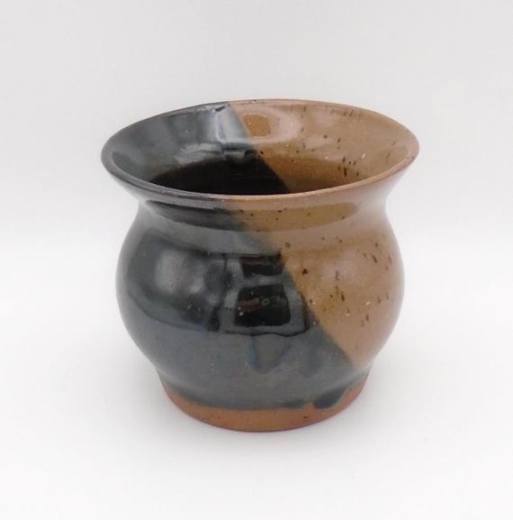 Vintage Studio Art Pottery Vase: MCM Brown Tan Glaze, Signed