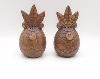 Vintage Ceramic Pineapple-Shaped Salt Pepper Shaker Set, Tic, Made in USA, Circa 1990's