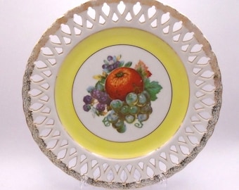 Vintage Porcelain Decorative Plate with Fruit Motif Made in Japan