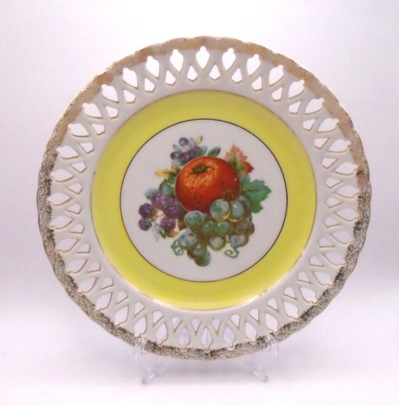 Vintage Porcelain Decorative Plate with Fruit Motif Made in Japan