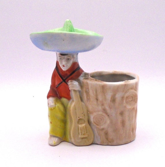 Vintage Guitar Player With Sombrero Ceramic Planter, Made in Japan