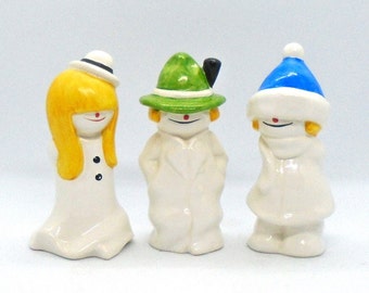 Vintage "Whoosit" Snow People, Set of 3 Ceramic Goebel Figurines