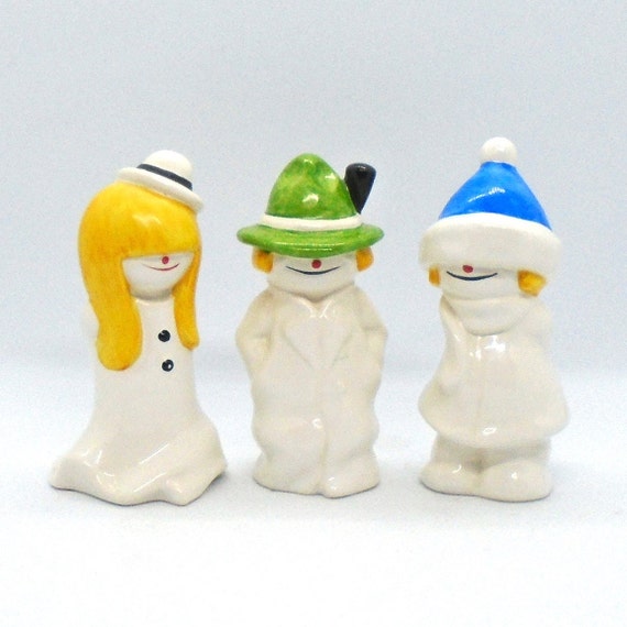 Vintage "Whoosit" Snow People, Set of 3 Ceramic Goebel Figurines