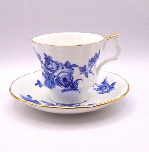Vintage Royal Windsor Blue Roses Teacup and Saucer - Made in England