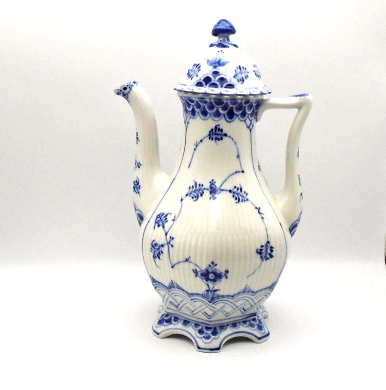 Vintage Royal Copenhagen Blue Fluted Full Lace Coffee Pot - Thumbnail 4