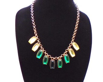 Vintage Coldwater Creek Green Stone Goldtone Necklace - Adjustable Length