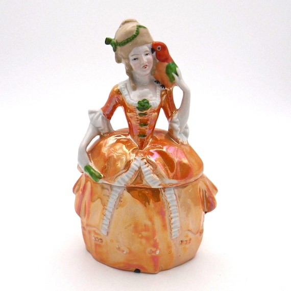 Vintage Porcelain Half Doll Trinket Jar, 18th Century Figurine, Hand-Painted Germany
