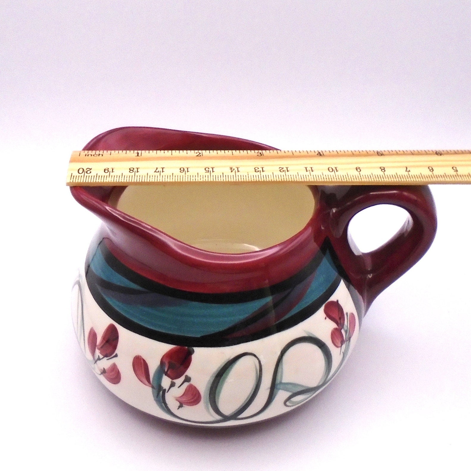 Vintage Gail Pittman Pottery Hand Painted Red Green Grapevine Etsy