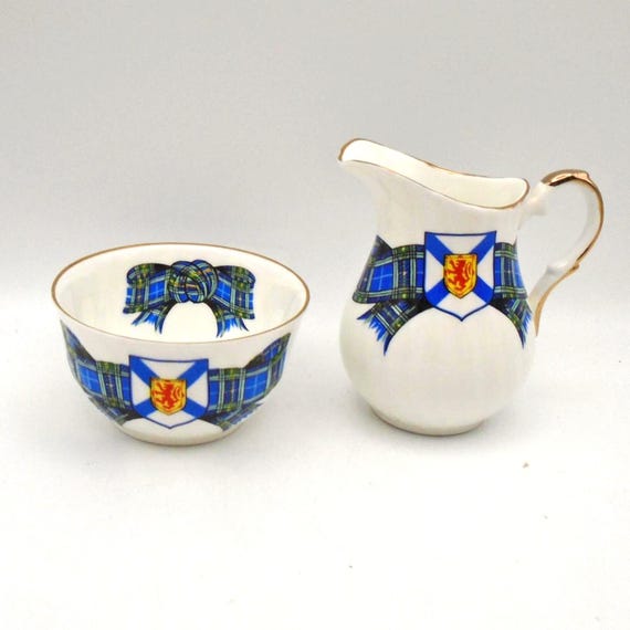 Vintage Elizabethan Bone China "Nova Scotia Tartan", Open Sugar Bowl and Creamer Set,  Circa 1960's, England