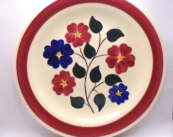 Vintage 1940's Vernon Kilns Pottery, California 12-1/4" Round Serving Platter, Linda Floral Pattern, Made in USA, Hand Painted Under Glaze