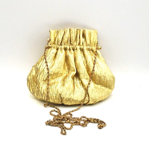 Vintage Gold Lame Evening Bag: Vanessa 1970s Kiss Lock Clutch