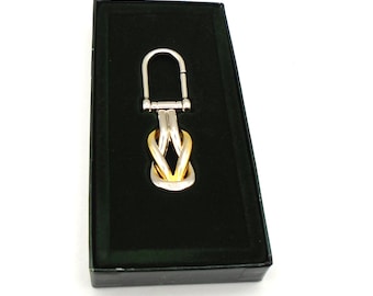 Vintage Gucci Two Tone Knot Design Key Chain, Made in Italy, New in Box, Circa 1980's