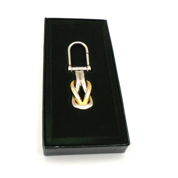 Vintage Gucci Two Tone Knot Design Key Chain, Made in Italy, New in Box, Circa 1980's