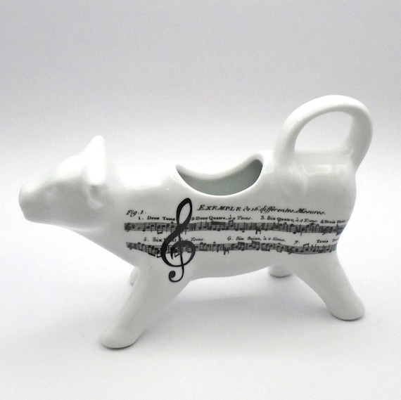 Vintage Adagio White Porcelain Musical Design Cow Creamer Made in Germany