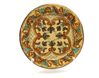 Vintage Olaria de Almancil Decorative Plate, From Algarve Region of Portugal, Hand-Painted and Signed by Artist Ana Paula, Wall Decor