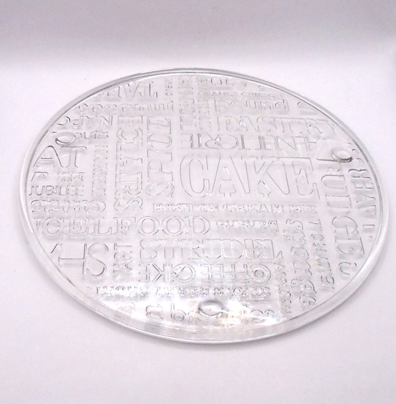 Vintage 1970s Typography Glass Cake Plate