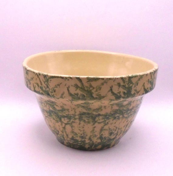 Vintage Robinson Ransbottom Green Spongeware Mixing Bowl: Ohio Pottery