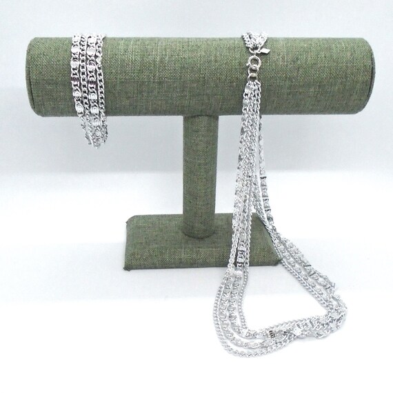 Vintage Sarah Cov. Silver Tone Multi-Strand Necklace with Matching Bracelet