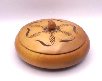 Vintage Willi Huggler Hand Carved Wooden Trinket Box Round, with Lid