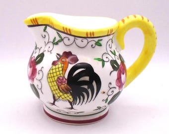 Vintage Roses and Rooster Creamer/ Pitcher, PY, Japan, Farmhouse/Vintage Kitchen Decor