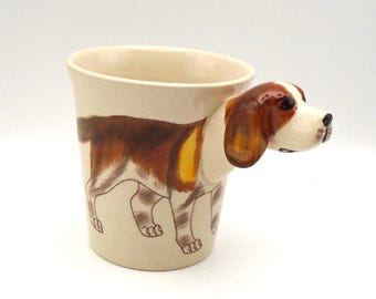 Adorable Ceramic Beagle Mug with Beagle Head Handle, Hand-Painted and in Excellent Condition