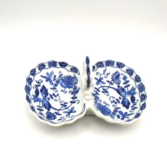 Vintage Vienna Woods Blue Onion Porcelain Divided Dish