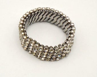 Vintage Three Tier Rhinestone Stretch Bracelet, Vintage Wedding, Elegant Bracelet, Circa 1950's