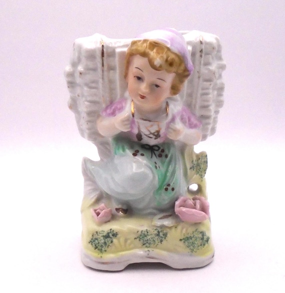 Vintage Ucagco, Japan Hand Painted Victorian Girl with Bundle of Branches Vase/Planter