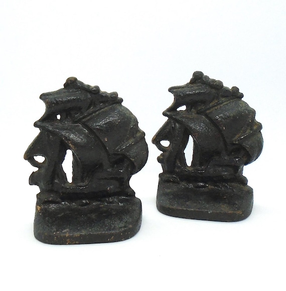 Vintage Cast Iron Sailing Ship Bookends: Nautical Decor Set