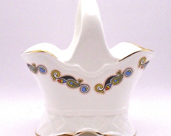 Vintage Royal Tara Hand Made Irish Porcelain Basket with Gold Trim , Made in Galway, Ireland