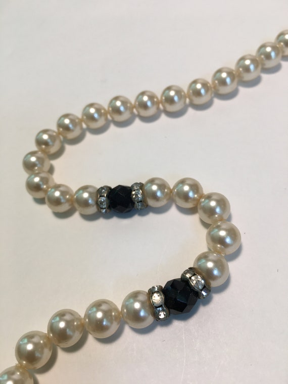 Vintage Faux Pearl, Black Crystal & Rhinestone Ne… - image 2