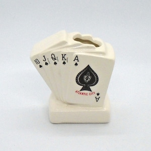 Vintage Atlantic City Memorabilia &quot;Straight Flush&quot; Ceramic Toothpick Holder