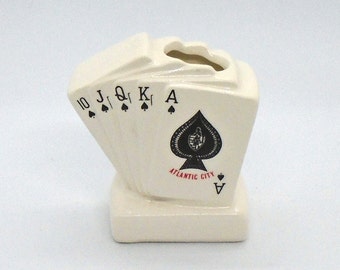 Vintage Atlantic City Memorabilia "Straight Flush" Ceramic Toothpick Holder
