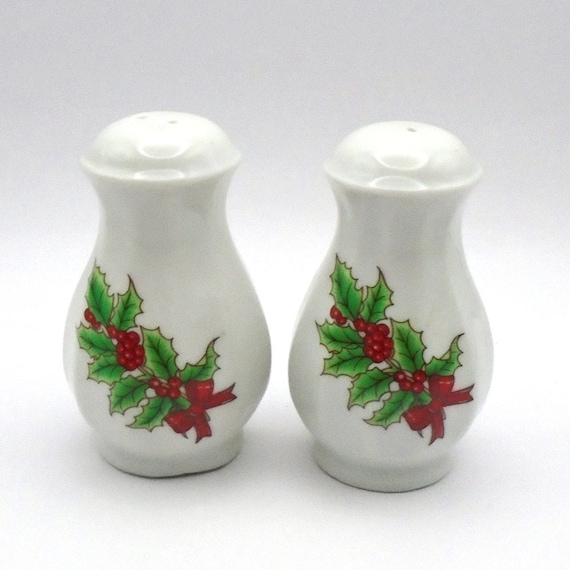 Vintage Christmas Holly with Berries  Salt and Pepper Shaker Set