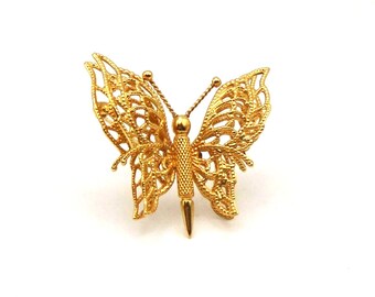 Vintage Monet Goldtone Filigree Double-wing Butterfly Brooch/Pin, Circa 1980's