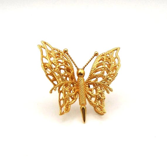 Vintage Monet Goldtone Filigree Double-wing Butterfly Brooch/Pin, Circa 1980's