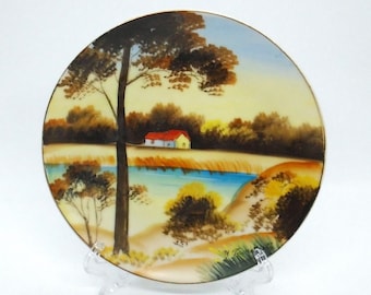 Vintage 1950-60's Landscape Hanging/Souvenir Plate, Hand-painted and Made in Japan