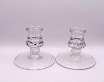 Vintage Heisey Crystal Tapered Candle Holder Set of 2
