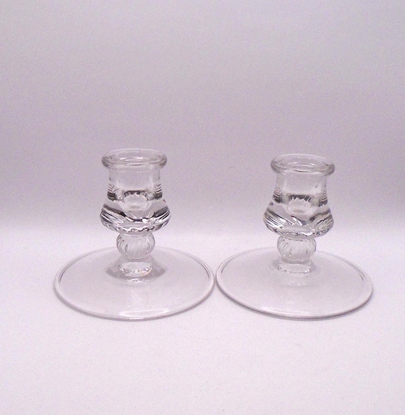 Vintage Heisey Crystal Tapered Candle Holder Set of 2