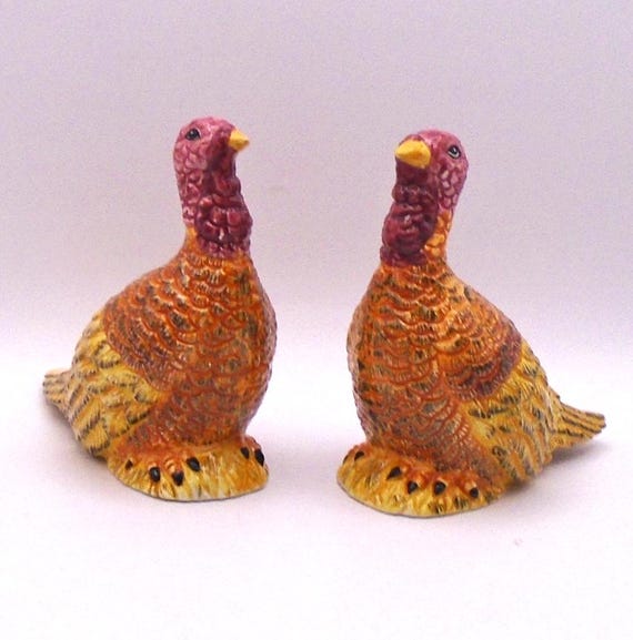 Vintage Ceramic Turkey Salt and Pepper Shaker Set, Thanksgiving Holiday Decor