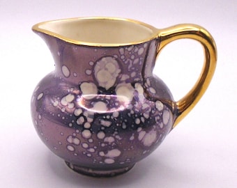 Vintage Antique Miniature Old Castle Made in England Blue /Purple Splatter / Gold Trimmed Cream Pitcher