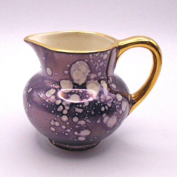 Vintage Miniature Lusterware Creamer: Old Castle, England, Purple Splatter