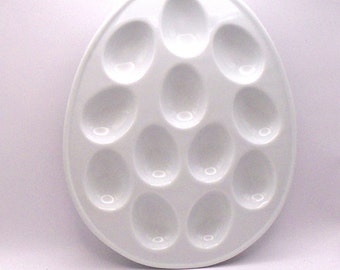 Vintage BIA Cordon Bleu Oval Shaped Egg Platter/Plate, Chip Resistant White Porcelain