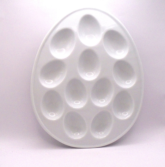 Vintage BIA Cordon Bleu Oval Shaped Egg Platter/Plate, Chip Resistant White Porcelain