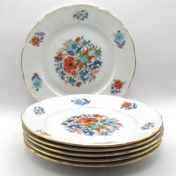 Vintage Europa Porcelain Salad Plates (Set of 6): Imari Design, Gold Trim