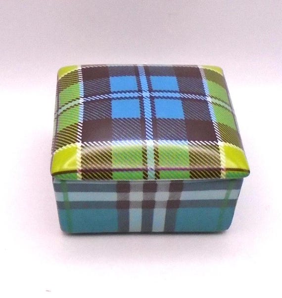Vintage Fabienne Jouvin Paris Porcelain Trinket Box: Scotch Plaid Decor