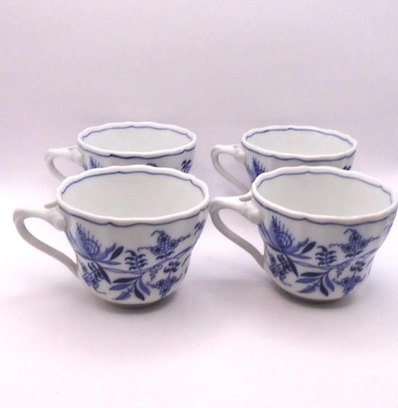 Vintage Blue Danube Tea Cups (Set of 4) - Blue Onion Pattern, Made in Japan