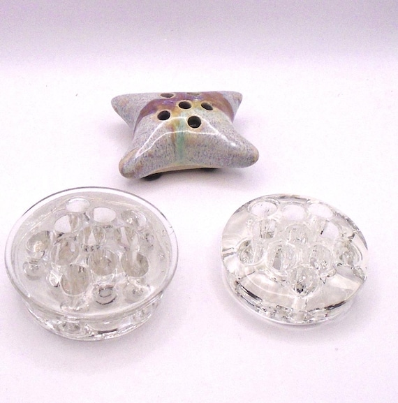 Vintage Flower Frogs: Ceramic & Glass, Set of 3