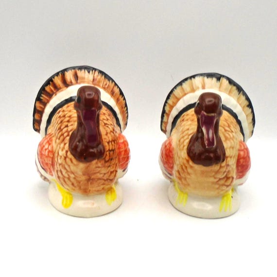 Vintage 1970's Ceramic Thanksgiving Harvest Turkey Salt and Pepper Shakers, Made in Japan