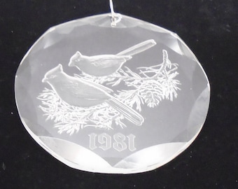 Vintage Christmas Treasures  "A 1981 Collectors' Ornament", Created by Swedish Sculptor Lars Svenson, 2 Cardinal Birds With Boughs of Holly